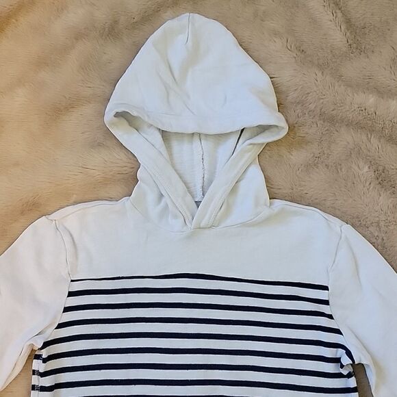 GAP KIDS WHITE WITH NAVY BLUE STRIPES LIGHTWEIGHT HOODIE, SIZE 8 - Picture 3 of 7